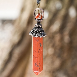 Red Jasper Natural Red Jasper with Metal Big Pendants, Bullet Charms, Red Copper, 78x17mm