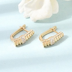 Real 18K Gold Plated Brass Micro Pave Cubic Zirconia Hoop Earrings, Oval, Real 18K Gold Plated, 16x5.5x13mm