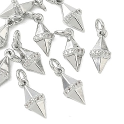 Real Platinum Plated SHEGRACE Brass Micro Pave Clear Cubic Zirconia Pendants, Rhombus Charms, Cadmium Free & Nickel Free & Lead Free, Real Platinum Plated, 11x5x3mm, Hole: 2.8mm