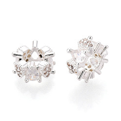 Посеребрённый Латунь микропаве прозрачный кубический цирконий европейский бисер, бусины с большим отверстием, слеза, 925 серебро покрытием, 10x5 мм, отверстие : 5 мм