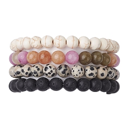 Дева 4 шт. созвездие 8 мм, круглая натуральная далматинская яшма и турмалин, имитация белого нефрита, Женские эластичные браслеты из синтетического магнезита и лавового камня, расшитые бисером, Дева, внутренний диаметр: 2-1/8 дюйм (5.4 см)