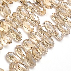 Светло-коричневый Стеклянные бусины с гальваническим покрытием , с полным покрытием блестки, граненые, слеза, загар, 12x6 мм, отверстие : 1 мм