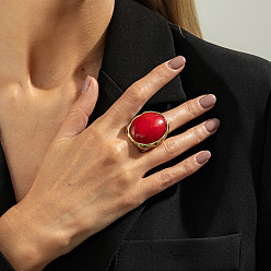 Красный Сплав со смоляными кольцами, овальные, эффектные кольца, золотые, красные, 18 мм