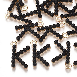 Letter K Acrylic Pendants, with Alloy Findings, Letter, Light Gold, Black, Letter.K, 18x12x3.5mm, Hole: 1.4mm