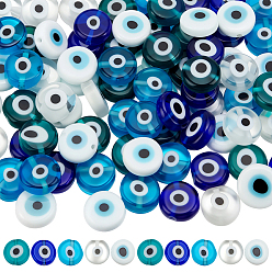 Gemischte Farbe 100 Stk. 5 Farben handgemachte böse Augen Lampwork Perlen, Flachrund, Gemischte Farbe, 10x4 mm, Bohrung: 1 mm, 20 Stk. je Farbe