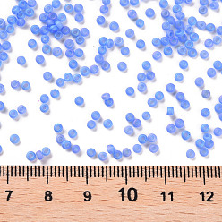 Royal Blue 12/0 Grade A Round Glass Seed Beads, Transparent Frosted Style, AB Color Plated, Royal Blue, 2x1.5mm, Hole: 0.8mm, about 30000pcs/bag