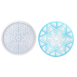White DIY Christmas Snowflake Pattern Cup Mat Silicone Molds, Resin Casting Molds, for UV Resin & Epoxy Resin Craft Making, Flat Round, White, 87x9.5mm, Inner Diameter: 80mm