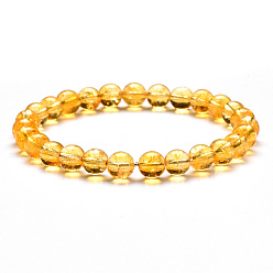 Цитрин Эластичные браслеты из круглых бусин с натуральным цитрином, бусины : 6 мм, 7-1/4~7-1/2 дюйм (18.5~19 см)