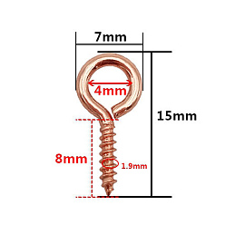 Розовое Золото Латунный болт с ушком, розовое золото , 15x7 мм, отверстие : 4 мм, штифты : 1.9 мм