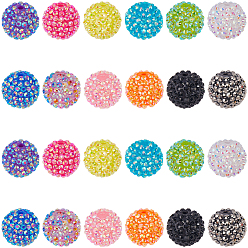 (52) Непрозрачная лаванда 24шт 12 цвета смолы бусины со стразами, с акриловыми круглыми бусинами внутри, для жевательной резинки ювелирных изделий, разноцветные, 20x18 мм, отверстие : 2~2.5 мм, 2 шт / цвет