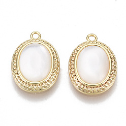 Морская Ракушка Природные подвески оболочки, с латунной фурнитурой , овальные, реальный 18 k позолоченный, без никеля , цвет морской раковины, 15x11x3.5 мм, отверстие : 1.2 мм