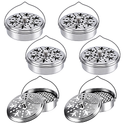 Stainless Steel Color 6Pcs Portable Stainless Steel Mosquito Coil Holder with Handle, Mosquito Incense Box, Stainless Steel Color, 150x69mm