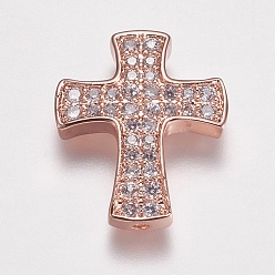 Mixed Color Brass Micro Pave Cubic Zirconia Beads, Cross, Mixed Color, 23.5x19.5x3.5mm, Hole: 1.5mm