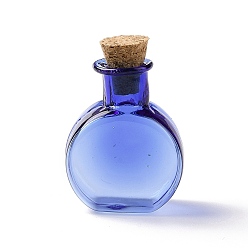 Medium Blue Flat Round Miniature Glass Bottles, with Cork Stoppers, Empty Wishing Bottles, for Dollhouse Accessories, Jewelry Making, Medium Blue, 11.5x21x31mm