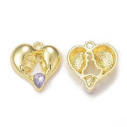 Lavender Rack Plating Alloy Glass Pendants, Golden, Heart Charms, Lavender, 19x18x4mm, Hole: 1.8mm