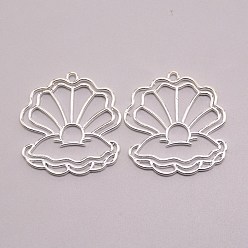 Серебро Подвесные подвески из сплава, для diy уф смолы, эпоксидная смола, Прессованные цветочные украшения, оболочка, серебряные, 40x38x2 мм, отверстие : 2.5 мм