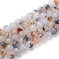 Дендритный Агат Нити из натурального дендритного агата, окрашенные, круглые, 8~8.5 мм, отверстие : 1 мм, около 47 шт / нитка, 15.5 дюйм