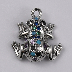 Платина Латунь микро паве красочные фианиты, лягушка, платина, 14.5x13x6 мм, отверстие : 1.3 мм