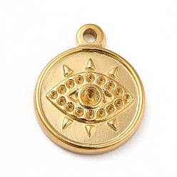 Real 18K Gold Plated Ion Plating(IP) 304 Stainless Steel Pendant Rhinestone Settings, Flat Round with Eye, Real 18K Gold Plated, Fit for 1mm and 2mm Rhinestone, 19x16x3mm, Hole: 1.8mm