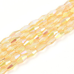 Золотистый Прозрачные стеклянные бусины гальваническим пряди, двухконусные, с покрытием AB цвета, граненые, золотые, 6x3 мм, отверстие : 0.7 мм, около 79~80 шт / нитка, 19.09~19.49'' (48.5~49.5 см)