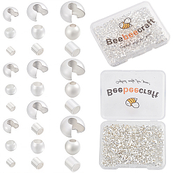 Argent Kits de découvertes de bricolage, y compris les couvercles de perles en laiton et de perles à sertir en laiton, argenterie, 1.5x1.5mm, Trou: 1mm