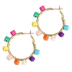 Разноцветный 201 из нержавеющей стали акриловые серьги обруча, богемный стиль, золотые, кубические, красочный, 35 мм
