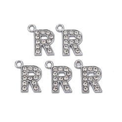 Letter R Подвески из сплава , с кристально горный хрусталь, платина, без кадмия и без свинца, алфавит, буква r, 17x14x2 мм, отверстие : 2 мм