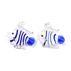 Синий Подвески лэмпворк ручной работы, рыба, синие, 32~39x22~37x10~15 мм, отверстие : 2~4 мм