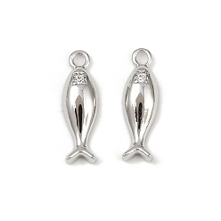 Платинированный Латунные микро проложить кубического циркония подвески, без кадмия, без никеля и без свинца, рыба, Реальная платина, 16x5x3 мм, отверстие : 1.5 мм