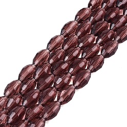 Indian Red Transparent Glass Beads Strands, Rice, Faceted, Indian Red, 8~9x5~6mm, Hole: 0.9~1mm, about 67~68pcs/strand, 22.83~23.62 inch(58~60cm)