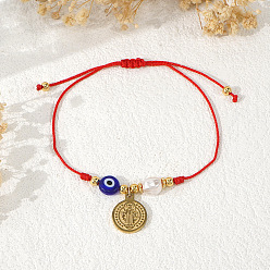 Золотой Браслеты с подвесками Святого Бенедикта из нержавеющей стали, Браслеты из плетеного нейлона с синим оберегом от сглаза и искусственным жемчугом, золотые, 11.02 дюйм (28 см)