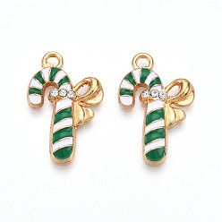 Зеленый Стойки обшивки сплава эмали подвески, с кристально горный хрусталь, без кадмия, без никеля и без свинца, золотой свет, Рождество конфеты, зелёные, 22x14.5x5 мм, отверстие : 2 мм