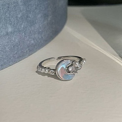 Mond Manschettenringe aus Legierung, Strass und Harz, mit Kunstperlen, Platin Farbe, Mond, 15~20 mm