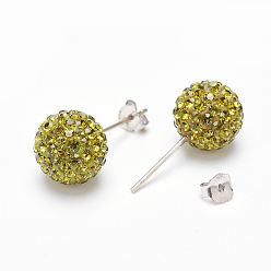 228_Olivine Valentines Day Gift for Her, 925 Sterling Silver Austrian Crystal Rhinestone Stud Earrings, Ball Stud Earrings, Round, 228_Olivine, 6mm