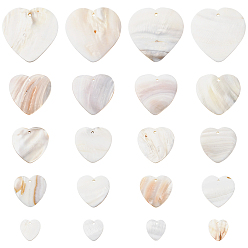 Seashell Color 20Pcs 5 Styles Natural Freshwater Shell Pendants, Heart Charms, Seashell Color, 19.5~50x18~51.5x1~4.5mm, Hole: 1~2mm, 4pcs/style