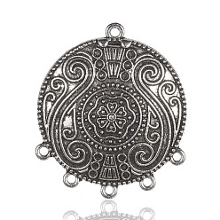 Antik Silber Farbe Tibetischen Stil Legierung Kronleuchter Komponenten Links, Flachrund, Antik Silber Farbe, 45.5x37.9x4 mm, Bohrung: 3 mm