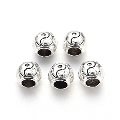 Античное Серебро Европейские сплавочные бусины тибетского стиля , бусины с большим отверстием, без кадмия и без свинца, овальные, античное серебро, 9x10x8.5 мм, Отверстие : 5 мм , около 500 шт / 1000 г