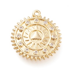 Golden Brass Micro Pave Clear Cubic Zirconia Pendants, Long-Lasting Plated, Gear, Golden, 23x20.5x2.5mm, Hole: 1.2mm