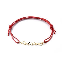 Rouge Bracelets à maillons en laiton réglables, bracelets ficelle rouge, avec cordon de coton ciré chinois, or, rouge, diamètre intérieur: 1-3/4~3-1/4 pouce (4.5~8.3 cm)