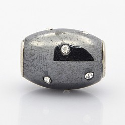 Black Plated Electroplate Magnetic Synthetic Hematite Beads, with Crystal Rhinestone, Oval, Black Plated, 19.5x14.5mm, Hole: 4.5mm