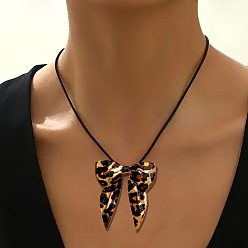 Золотой Женские ожерелья с подвеской в виде банта из сплава с леопардовым принтом, золотые, 16.54 дюйм (42 см)
