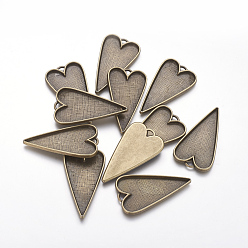 Античная Бронза Тибетский стиль сплава настройки кабошон большой кулон, чашки безель с краями, без свинца, без кадмии и без никеля, сердце, античная бронза, лоток : 40x25.5 мм, 53.5x30x4 мм