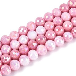 Бледно-фиолетовый Красный Антикоррозийные гальванические стеклянные бусины, круглые, имитация драгоценных камней, граненый(96 граненый), бледно-фиолетовый красный, 8 мм, отверстие : 1~1.2 мм, около 54~55 шт / нитка, 14.96~15.35 дюйм (38~39 см)