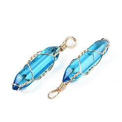 Темно-Голубой Подвески lampwork, формы пуль, обмотанных медной проволокой, граненые, золотые, глубокое синее небо, 43x10.5x11.5 мм, отверстие : 4~5x5.5 мм