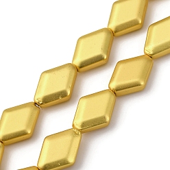 Матовый Золотой Стеклянные бусины с гальваническим покрытием , ромб, матовый золотой, 15x10.5x5 мм, отверстие : 1 мм, около 27 шт / нитка, 15.12'' (38.4 см)
