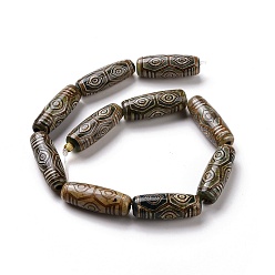 6-Eye Tibetan Style dZi Beads, Natural Agate Beads, Dyed & Heated, Oval, 6-Eye, 28.5~32x10~12.5mm, Hole: 1.5~3mm