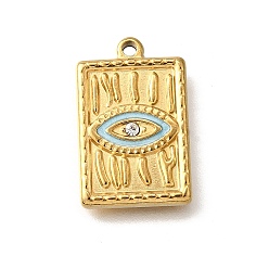 Золотой 304 подвески из нержавеющей стали, с стразами и эмалью, прямоугольник с шармом в виде глаз, ионное покрытие (ip), золотые, 20.5x13x2.5 мм, отверстие : 1.6 мм