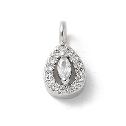 Платина Латунные микро проложить кубического циркония подвески, без кадмия, без никеля и без свинца, слезинки, платина, 12.5x6.5x4.5 мм, отверстие : 2.5 мм