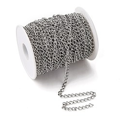 Stainless Steel Color 304 Stainless Steel Curb Chains, with Spool, Unwelded, Stainless Steel Color, 5x3.8x0.8mm, about 82.02 Feet(25m)/roll