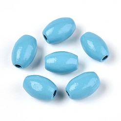 Небесно-голубой Окрашенные распылением деревянные бусины Schima, рис, голубой, 12~12.5x7.5~8.5 мм, отверстие : 2~2.5 мм